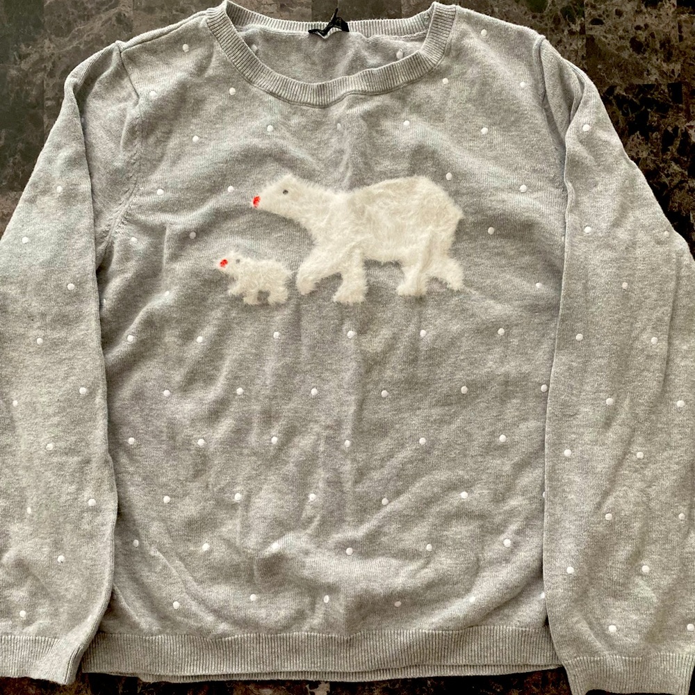 Talbots PETITE Grey Polar Bear Sweater